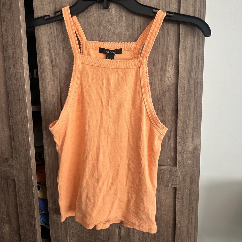 Forever 21 Orange Fitted Crop Tank Top